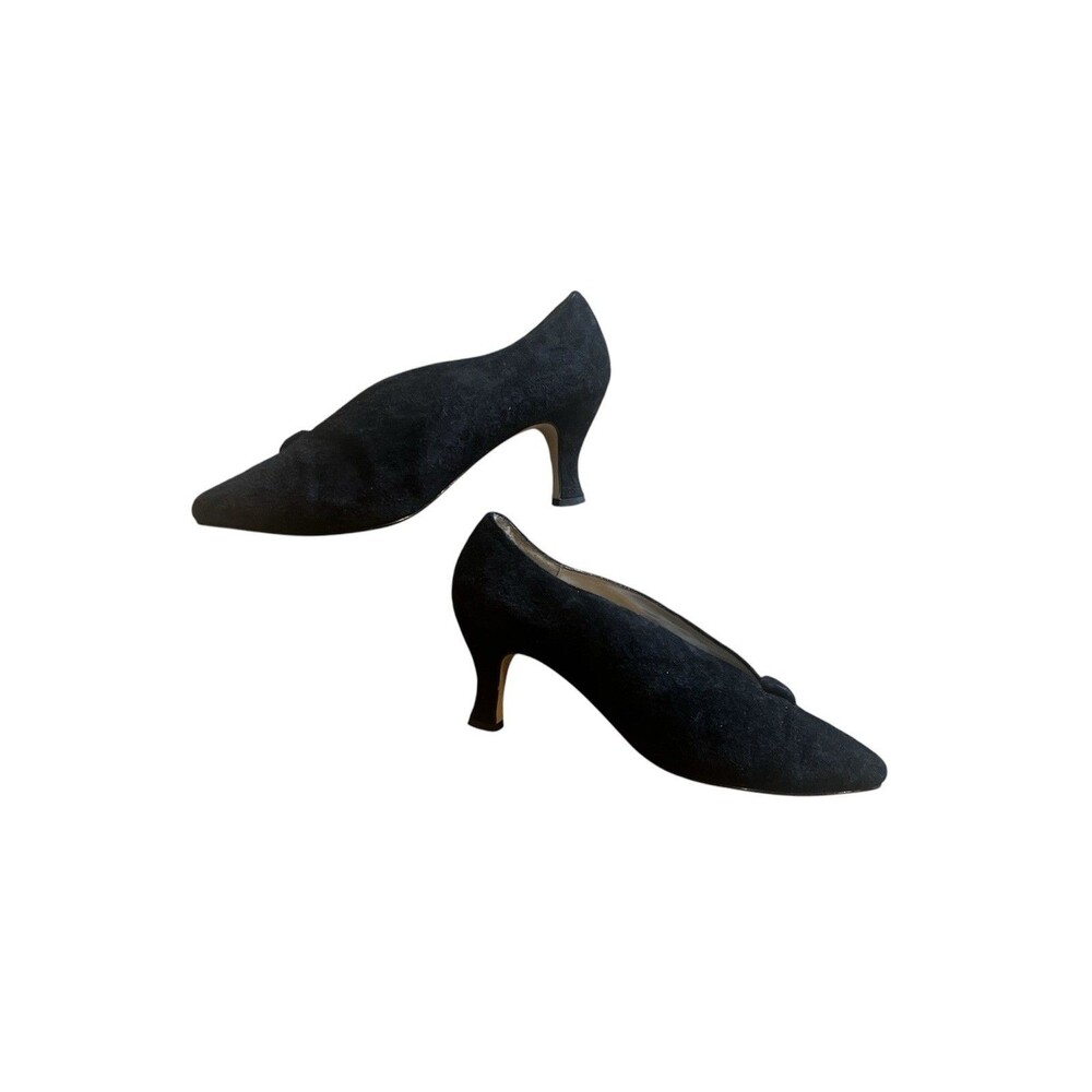 Vintage Carriage Court Black V Split Paula Suede Size 7.5M 2” Kitten Heels - Picture 8 of 16